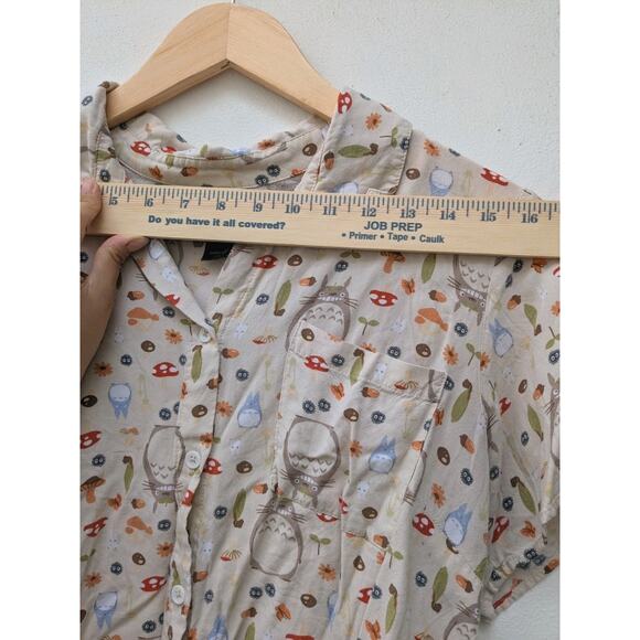 Studio Ghibli My Neighbor Totoro Butterflies Mushrooms Woven Button-Up Size L/G - Picture 7 of 10